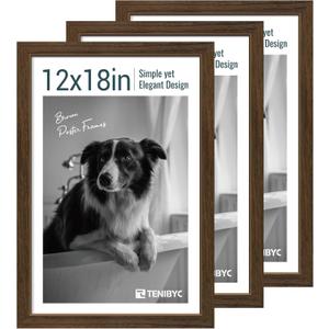 12x18 Poster Frame 3 Pack - Brown Woodgrain, Wood Poster Frame, HD Tempered Glass, Wall Gallery Picture Photo Frame