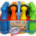 Matty's Toy Stop 10 Pin Multi-Color Deluxe Plastic Bowling Set for Kids with Storage Rack - 12 Pieces Total (10 Pins & 2 Bowling Balls)