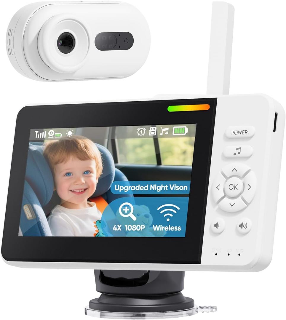 Wireless Baby Car Camera with Upgraded Auto Night Vision, 1080P HD Car Baby Monitor with 360 Adjustable, Easy Install Rear Facing Carseat Mirror, Newborns Travel Essentials Gifts - White Wireless Baby Car Camera with Upgraded Auto Night Vision, 1080P HD Car Baby Monitor with 360 Adjustable, Easy Install Rear Facing Carseat Mirror, Newborns Travel Essentials Gifts - White
