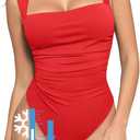 Popilush Shapewear Bodysuits for Women Sleeveless Tank Tops Square Neck Tummy Control Body Suit Bluetag Collection (XX-Large, Red)