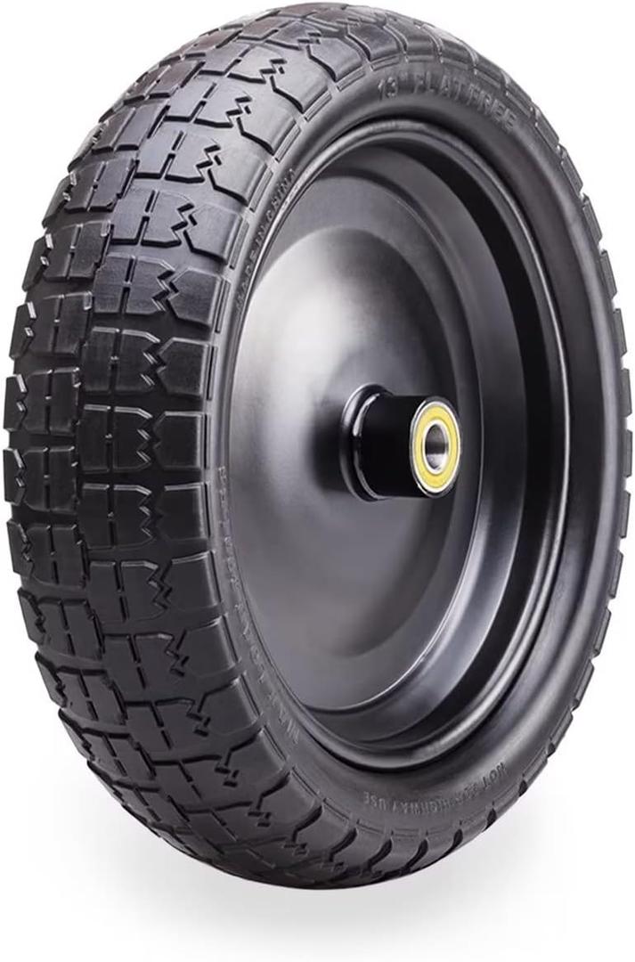 4.00-6 Flat Free Solid Polyurethane Tire and Wheel 1 Pc, 13 Inch PU Airless Tires Replacement with 5/8" Ball Bearings, Easy Fit for Lawn Garden Carts, Hand Trucks, Generators More, 1 Pack