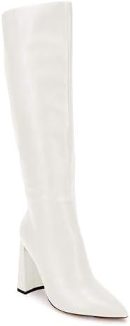 Juliet Holy Womens Pointed Toe Knee-high Boot Wide Calf Chunky Block Side Zipper Go-go Boots,9.5