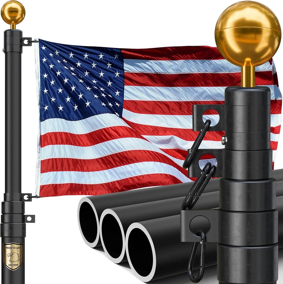 20FT Telescoping Heavy Duty Flag Pole, Extra Thick 11-Gauge Aluminum,True Glory Edition, Easy Setup for Outside House or Yard, with 3x5 USA Flag, Topper Ball & All Hardware-120 MPH Wind Tested