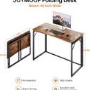 JOYMOOP 40" Rustic Brown Folding Desk No Assembly, Wooden Top, Middle Size, 40" Width