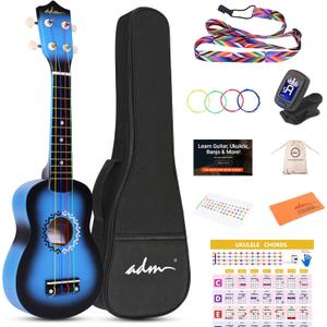 ADM Ukulele for Beginners Hawaiian Wood Ukelele Kit for Kids Adult Student Starter Professional Ukalelee Pack Bundle with Free Lessons Gig Bag Strap Nylon String Tuner (Bluebrust, 21 Inch) ADM Ukulele for Beginners Hawaiian Wood Ukelele Kit for Kids Adult Student Starter Professional Ukalelee Pack Bundle with Free Lessons Gig Bag Strap Nylon String Tuner (Bluebrust, 21 Inch)