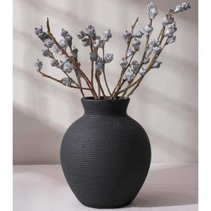 Ceramic Flower Vase Home Decor, 7.4 in Farmhouse Table Vases Retro Vintage Living Room Kitchen Bedroom Decoration Pottery Decorative Vases for Flowers House Shelf Office Desk Dining Entryway, Black