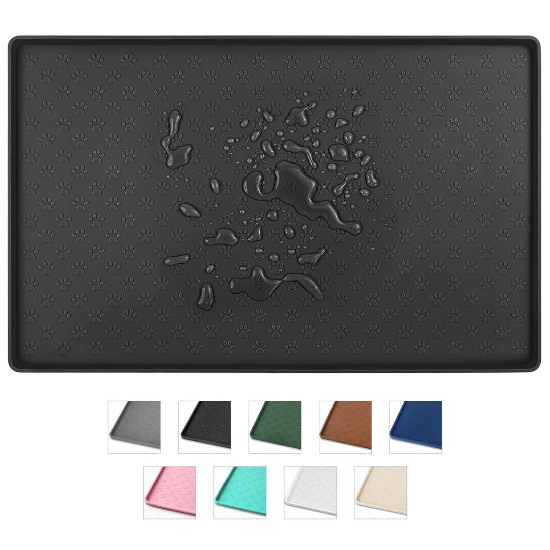 Silicone Cat & Dog Food Mat for Floors Waterproof, Anti-Slip Dog Bowl Mats for Food and Water, Pet Feeding Mats with Lip to Prevent Spills, Pet Placemat for Messy Drinkers to Protect Floors 11.5x18.5 Inch
