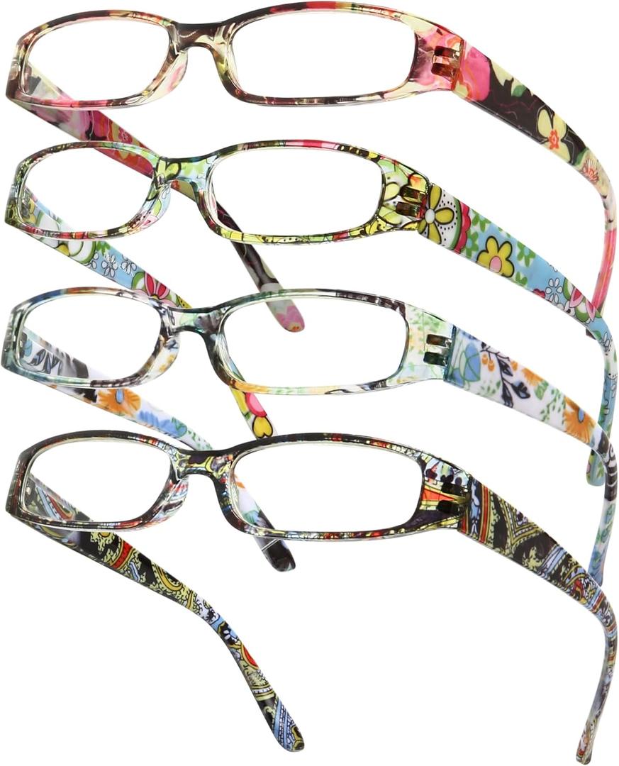 Gaoye 4-Pack Readers for Women, Blue Light Blocking Reading Glasses, Stylish Reading Glasses for Women in 4 Patterns (Flowers) Magnification Strength: 2.5 x