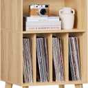 Lerliuo Record Player Stand, Burlywood Turntable Stand Holds up to 160 Albums, Mid-Century Vinyl Storage Cabinet Table with Solid Wood Legs, Record Player Holder Dispaly Shelf for Bedroom Living Room