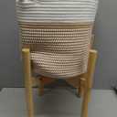 Flower Pot Rattan Plant Stand Planter with Stand, Tall Indoor Boho Woven Wicker Storage Basket with Adjustable Wood Shelf (White & Brown)