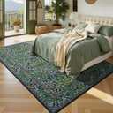 Lessymo Floral Runner Rug for Entryway, 2x6 Kitchen Rugs Non Slip Rubber Ultra-Thin Soft Washable Runners for Hallway, Faux Wool Small Carpet Bedside Rug, Vintage Floral Design Decor, Forest Green