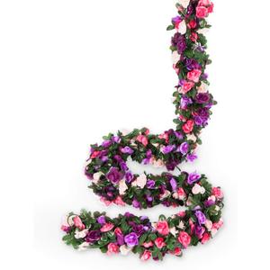 Miracliy 8 Pack 65 FT Flower Garland Decorations Plastic Artificial Flowers for Wedding Decoration Photo Booth Backdrop (Pink&purple)