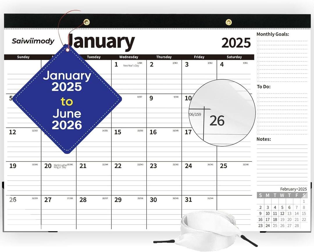 Desk calendar 2025-2026 Large 22 x 17 inch with Clear Waterproof Cover Jan. 2025-Jul. 2026 18 Months Monthly Planner Schedule Organization, Black