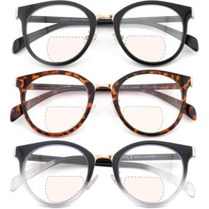 3 Pack Bifocal Reading Glasses for Women Men Clear Top Rectangle Multifocal Readers Blue Light Bi-focal Eyeglasses (Multicolor, +1.75)