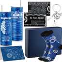 Geiserailie 6 Pcs Christmas Engineer Gifts Set for Men Include Tumbler Cup, Engineering Ruler, Socks, Keychain, Greeting Card, Gift Box for Mechanical Engineering Student Retirement Birthday Gift