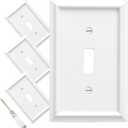 Wall Plates Duplex Outlet Covers, Classic White Light Switch Cover - Natural Bamboo Fiber Electrical Outlet Cover Plate Variety of 13 Styles: Toggle/Combo (1 Gang Toggle 4 Pack, White)