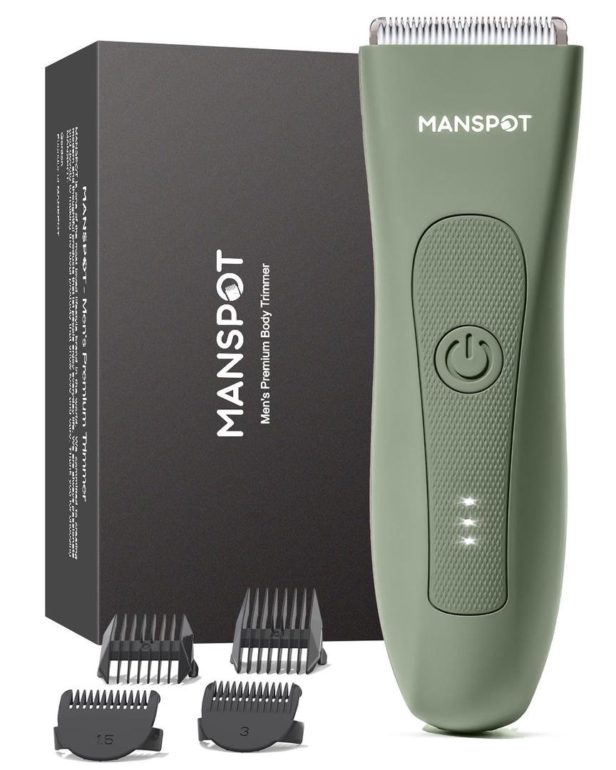 MANSPOT Manscape Hair Finishing Trimmers, Pubic Hair Trimmer for Men and Women, Electric Ball Trimmer Pubic Shaver,Hypoallergenic Ceramic Blade Heads,Waterproof Wet/Dry Groin Shaver,20 Times Usage (Green)