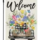 CROWNED BEAUTY Spring Garden Flag Truck Welcome 12x18 Inch Double Sided Small Seasonal Holiday Floral Farmhouse Decoration for Outdoor Lawn Yard