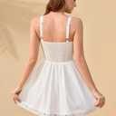 GLNEGE Graduation Short Dress Spaghetti Strap Corset Flowy A-Line Summer Sundress Smocked Lace Mini Wedding Guest Dress (White, L)