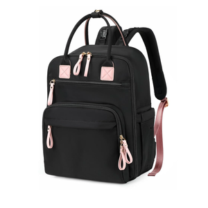 18 Pockets Diaper Bag Backpack with Waterproof Pockets and Stroller Buckle, Convertible Tote Bag (Black, Large)