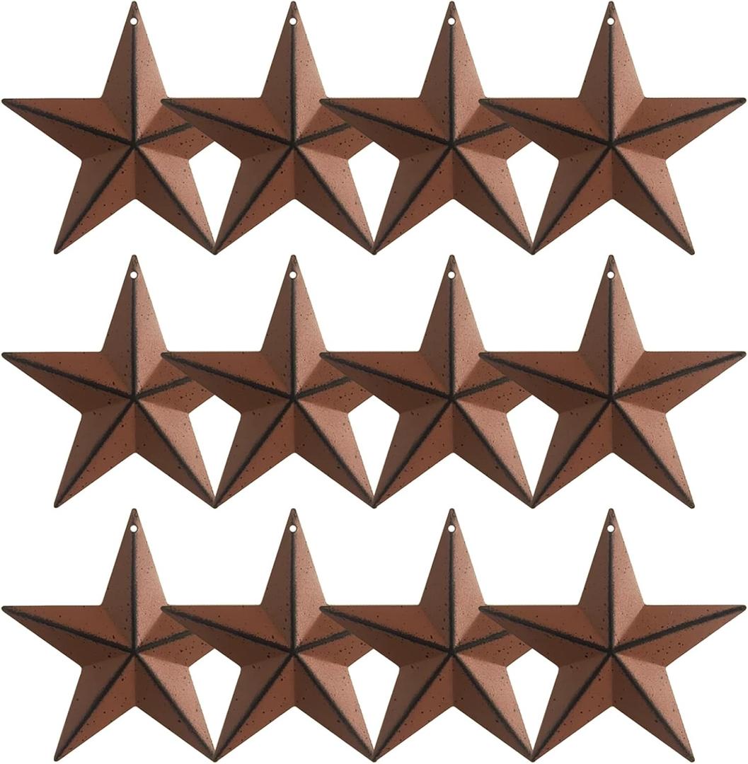 MGSYPHOME 3.8-Inch Metal Barn Star，Metal Star for Outside Texas Stars Art Rustic Vintage Western Country Home Farmhouse Wall/Door Decor, Set of 12, (Rusty)