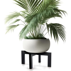 Wenqik 1 Pack 16 Inch Wood Plant Stand Wooden Plant Pot Holder Mid Century Rattan Flower Boho Rustic Stool Holder for Indoor Gardening Patio, Fit 8-18 Inch Pot (Black)