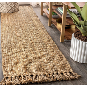 JONATHAN Y Handwoven Jute Fringe Natural Runner Rug, 2x8, Pata, Bohemian, Rustic, Cottage, Easy-Cleaning for Living Room, Bedroom, Kitchen, Non-Shedding (NRF103A-2)