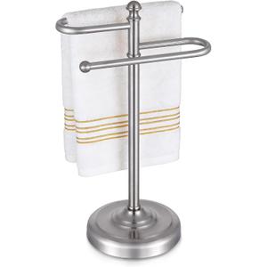 Hand Towel Stand,304 Stainless Steel Hand Towel Holder for Bathroom Kitchen Counter14.5 Inch S-Shape Weighted Base Standing Hand Towel Rack Bar Holds 2 Towels (Brushed Nickel)