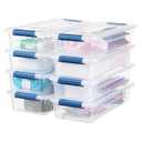 OMNISAFE Plastic Storage Bin with Lid, Stackable Design, Clip Box for Crafts, Supplies and Office Items Container (8 Pack 4 Quart Blue) 