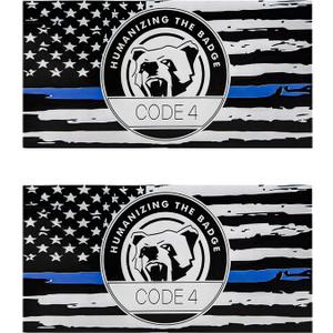 16 x 2 PCS Thin Line Sticker Code 4, American Flag Waterproof Vinyl Decal Police Support Bumper Stickers, Reflective Support Law Enforcement Decal for Car Truck Window Laptop