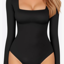 MANGOPOP Women's Square Neck Long Sleeve Short Sleeve Bodysuit Slim Fitted Shirt Tops, Size M