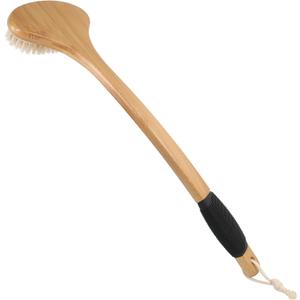 OWIIZI Back Scrub Brush for Shower,Stiff Boar Bristles Bamboo Curved Long Handle Antiskid Body Bath Brush for Back Use Wet or Dry,Deep Cleanse Large Surface Back Scrubber