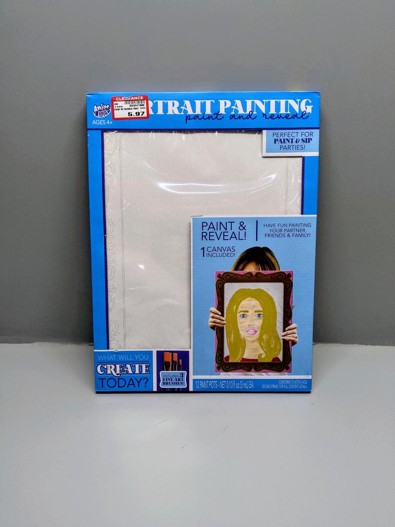 Portrait Painting Kit - Set of 3 "Paint & Reveal" Canvas Kits with 12 Paint Pots & Brush – Perfect for Paint & Sip Parties, Ages 4+