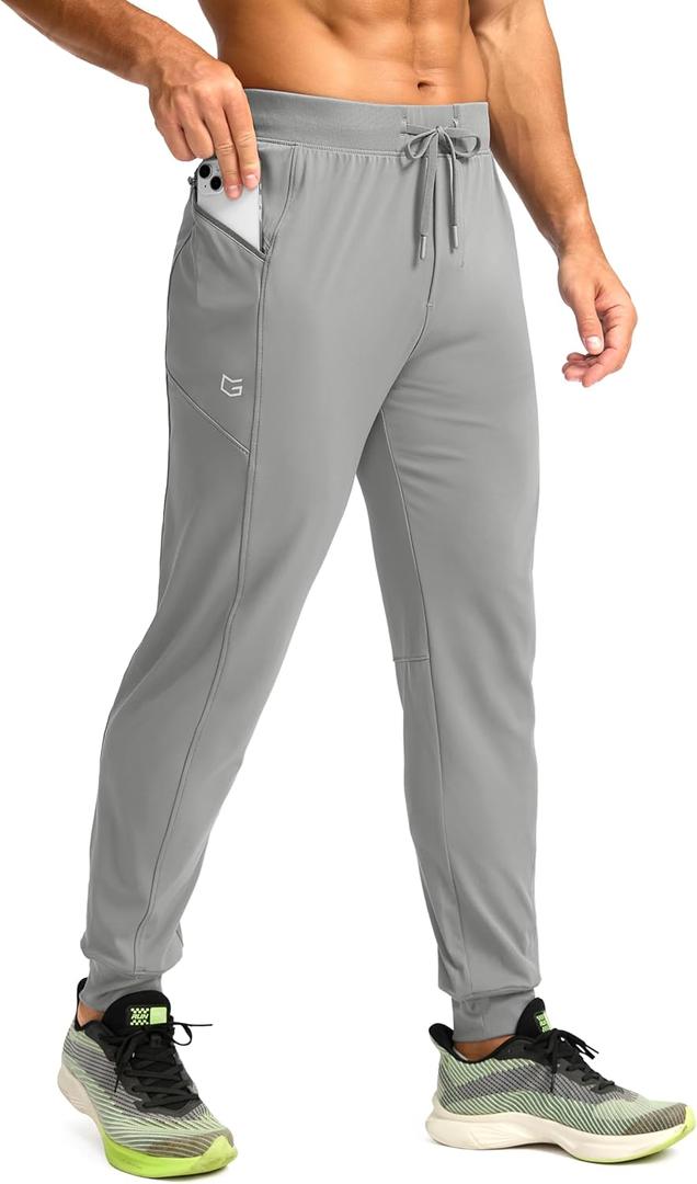 G Gradual Men's Joggers with Zipper Pockets Stretch Tapered Sweatpants Athletic Pants for Men Workout Running Gym (Gray, M)