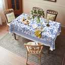 Rectangle Tablecloth - 60 x 84 Inch Blue Floral Rustic Tablecloth Classic French Country Printed Table Cover for Farmhouse Decoration, Suitable for Home, Kitchen Dining