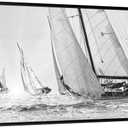 iKNOW FOTO Framed Canvas Wall Art Black and White Sailboat Seascape Vintage Coastal Picture with Black Floater Frame Stretched Ready to Hang 20x40 Boats Wall Art for Living Room, Office, Home Decor