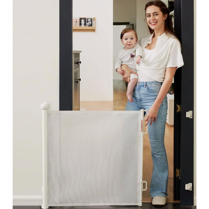 Retractable Baby Gate Indoor Outdoor White White, 72"