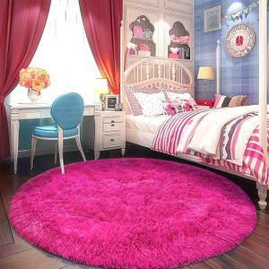 Round Fluffy Hot Pink 4FT Circle Rug for Kids Room - Super Soft Shaggy Plush Fuzzy Carpet for Boys Girls Room