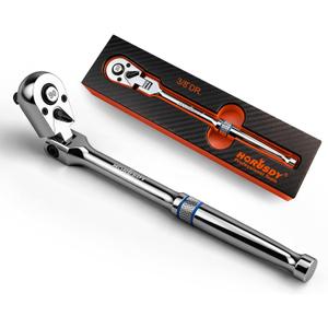 HORUSDY 3/8" Drive 90-Tooth Flex Head Ratchet Handle, 180 Adjustable CR-V Ratchet with Quick Release & Reversible Switch, 4 Swing Arc Socket Wrench for Automotive, Bike & DIY Repair