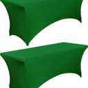 6FT Fitted Green Table Cloths for Rectangle Tables, 2 Pcs - Stretch Spandex Table Cover Protector for Banquet, Massage Bed, Wedding, Birthday, 72 Length x 30 Width x 30 Height