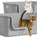 2 Pack Low Entry Litter Box for Kittens & Senior Cats, High Sided Litter Boxes with Handle, Anti-Splash Plastic Large Litter Tray Pan for Big Cat, Easy to Clean, 19.6" L*13.7" W*8.6" H (Grey)