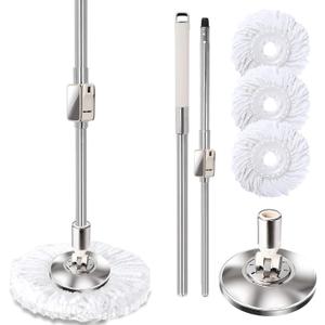 Replaceable Handle for Rotating mop, 360 Rotation Adjustment,Wet Dusting Mop, Includes 3 Microfiber Mop Replacement Heads, Suitable for Floors, Walls, Outdoor Areas, and Various Home Scenarios