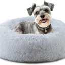 ELSKER&HOME Calming Dog & Cat Bed,Donut Washable Warming Soft Round 23 inches Dog Beds for Small Dogs,Anti-Anxiety Fluffy Plush Cushion Bed Fits up to 25 lbs Pets (Grey)
