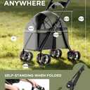 GTPLAYER Foldable Pet Stroller for Small Dogs and Cats, Holds Up to 33 lb, 4-Wheel Stroller with 2 Safety Tethers, Breathable Mesh, Lockable Front Wheels, Cup Holder/Tray & Storage Pocket, Green