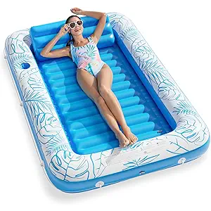 Inflatable Tanning Pool Lounger Float  Jasonwell 4 in 1 Sun Tan Tub Sunbathing Pool Lounge Raft Floatie Toys Water Filled Tanning Bed Mat Pad for Adult Blow Up Kiddie Pool Kids Ball Pit Pool (L)