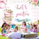 Let's Partea Backdrop Spring Pink Floral Tea Party Happy Birthday Photography Background Sweet Baby Girl Shower Birthday Party Afternoon Tea Cake Table Decorations 7x5FT