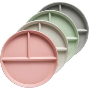 greenandlife 9 Inch (4PCS) Unbreakable Divided Plates for Kids Adults, Dishwasher & Microwave Safe Compartment Plate, Lightweight Reusable Plastic Portion Control Plates, BPA Free and Healthy (INS Series)