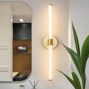 LED Bathroom Light Fixtures Gold Bathroom Vanity Lights Over Mirror 360 Full Lighting Dimmable LED 22 inch Vanity Light Bar Modern Wall Sconce Warm White for Bedroom Living Room