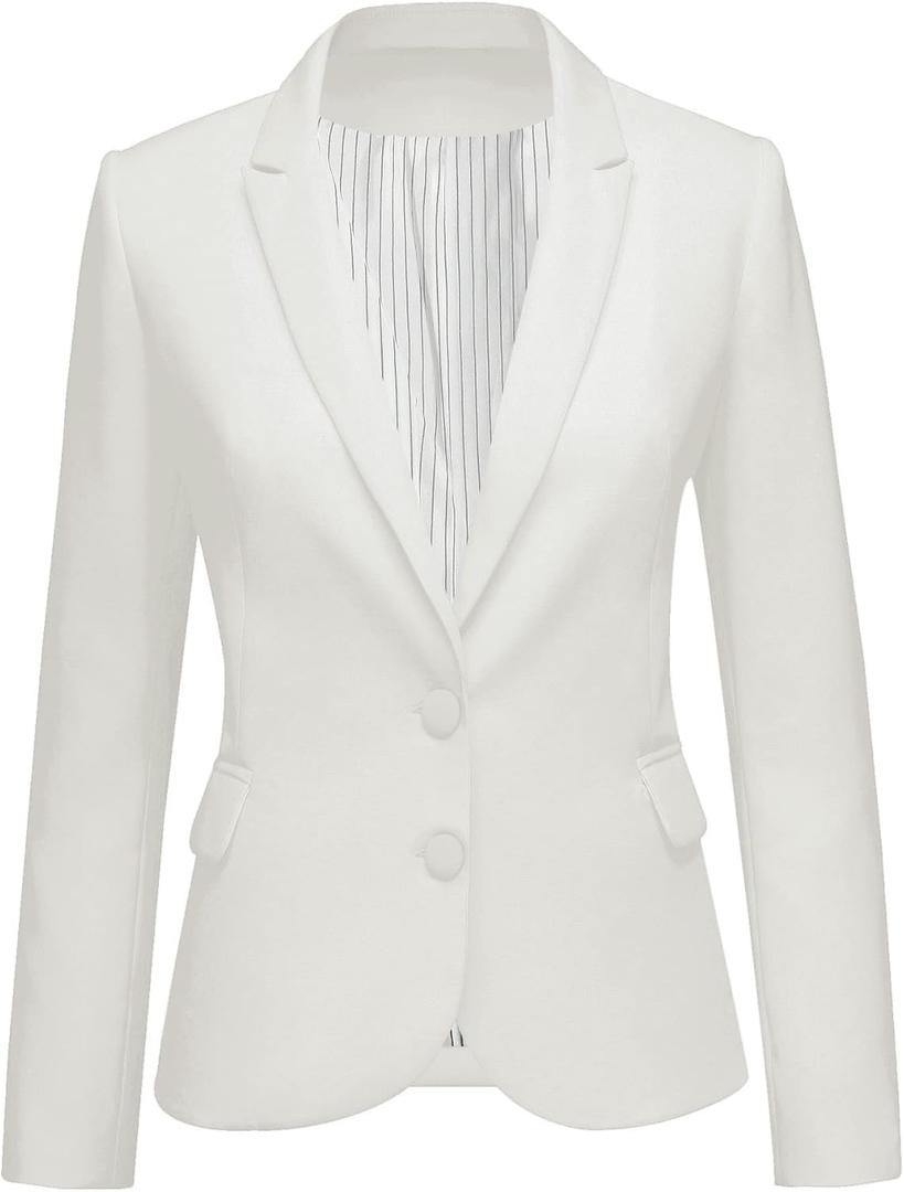 LookbookStore Womens Notched Lapel Pockets Button Work Office Blazer Jacket Suit (Medium, Two Buttons Brilliant White W Striped Lining)