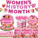 Womens History Month Decorations Tableware,142pcs Women's History Month Plates and Napkins Tablecloth Cup,Pink Women's History Month Banner for International Womens Day Decorations
